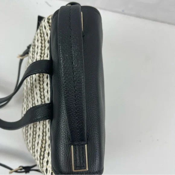 Kate Spade New York Black Leather & Woven Straw Backpack Purse - Picture 3 of 13